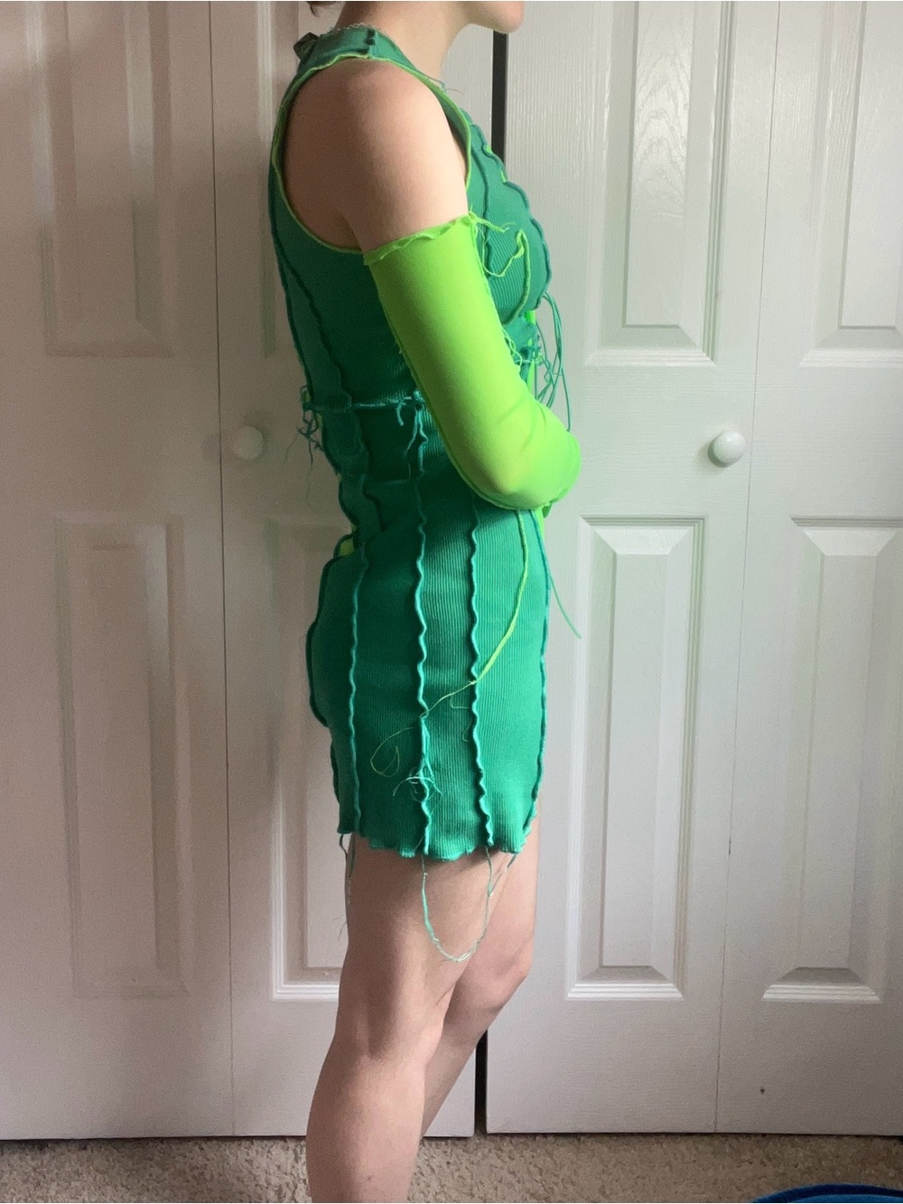 Akira Green Patchwork Cutout Lace-Up Mini Dress - Picture 2 of 7